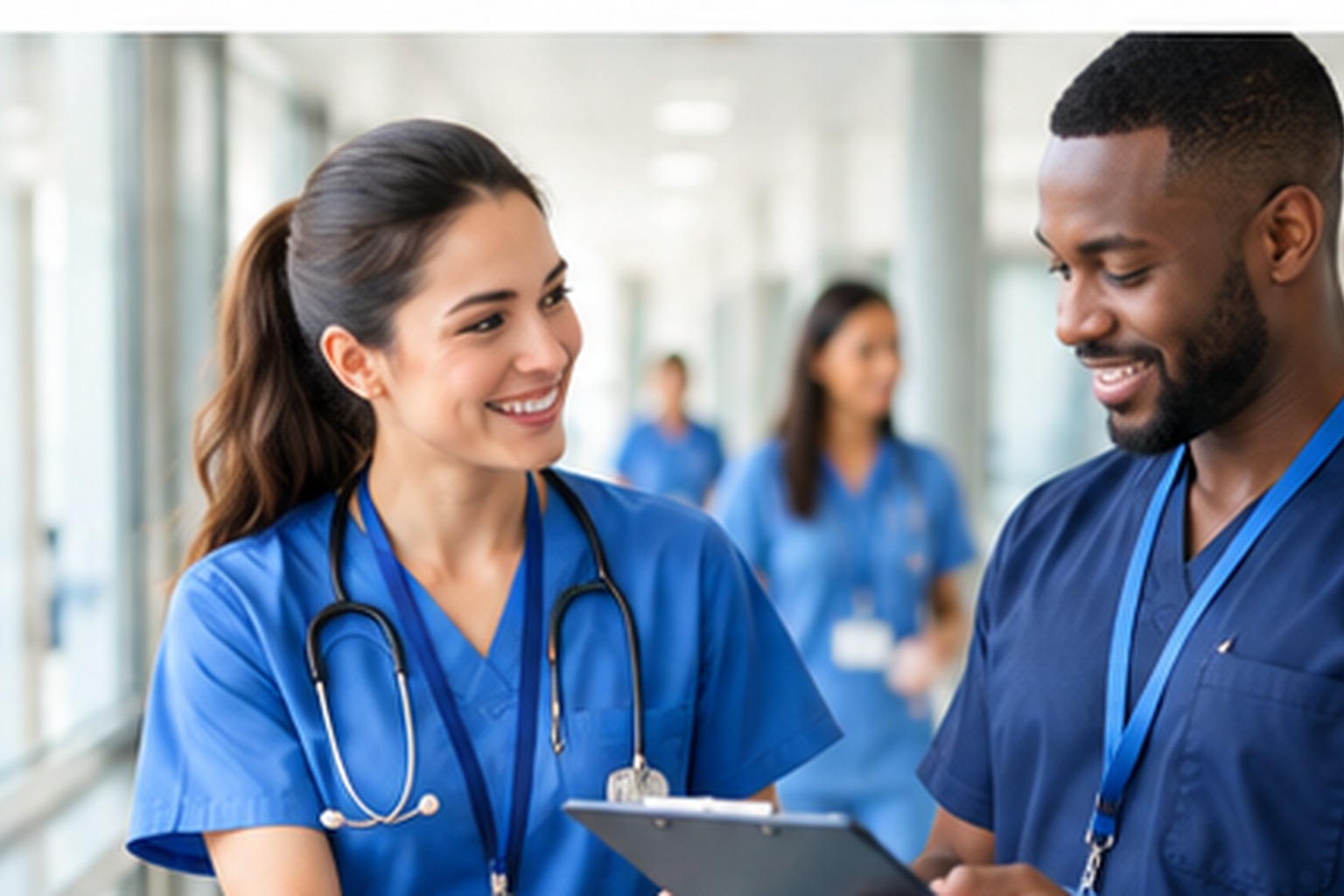 Hospital colleagues working together in a clinical environment