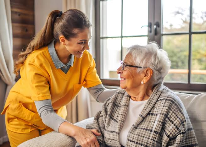 Patient receiving support from a healthcare professional
